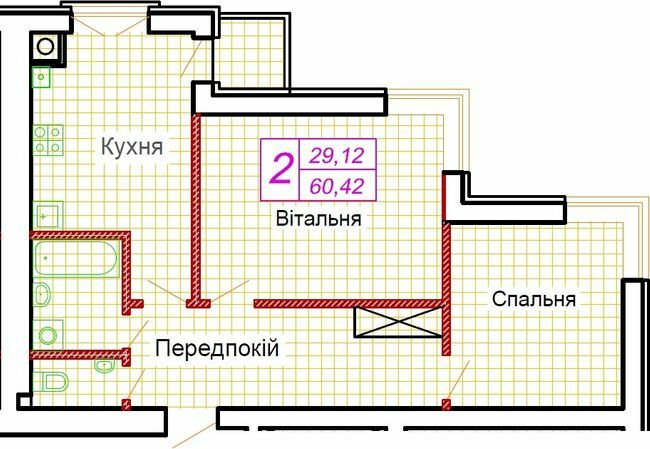 2-комнатная 60.42 м² в ЖК Симейна фортеця. Щастя от застройщика, с. Струмовка