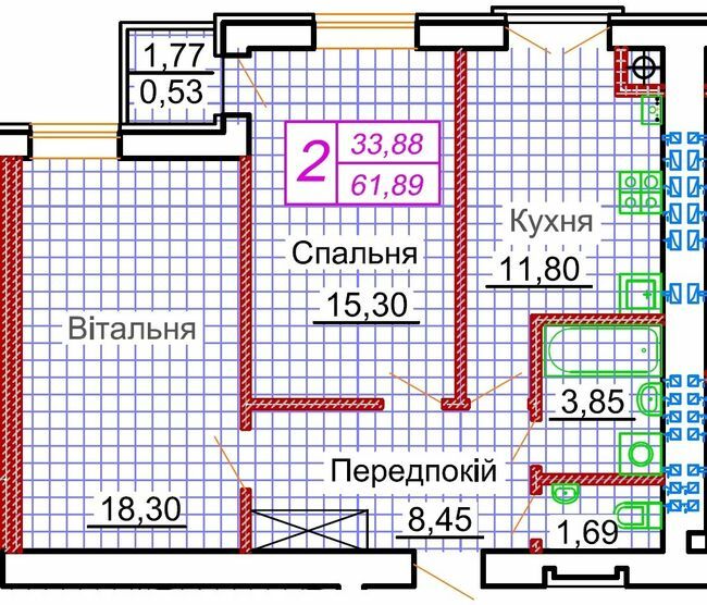 2-кімнатна 61.89 м² в ЖК Сімейна фортеця. Щастя від забудовника, с. Струмівка