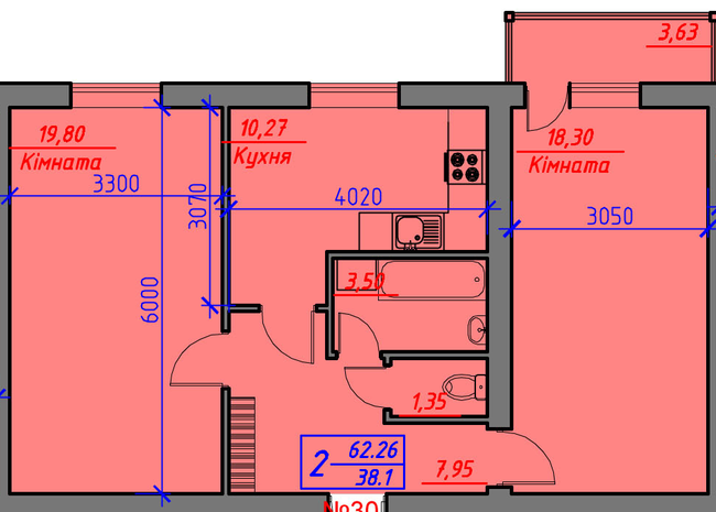 2-кімнатна 62.26 м² в ЖК Скандинавський від 14 000 грн/м², Луцьк