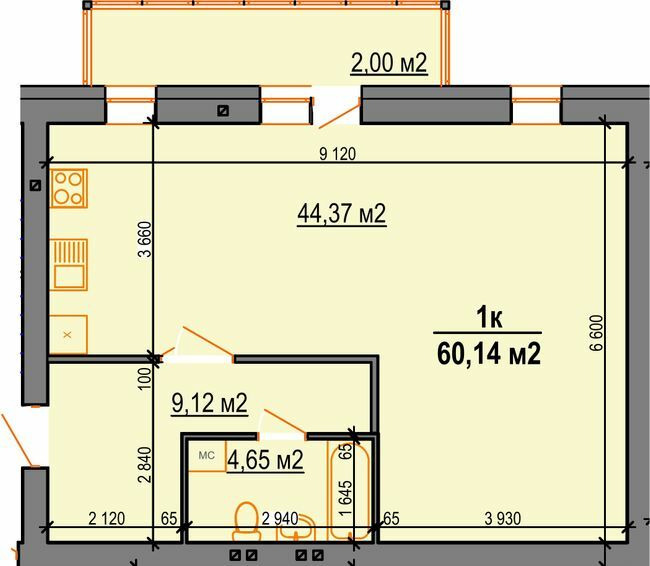 1-комнатная 60.14 м² в ЖК StyleUP от 20 300 грн/м², с. Липины