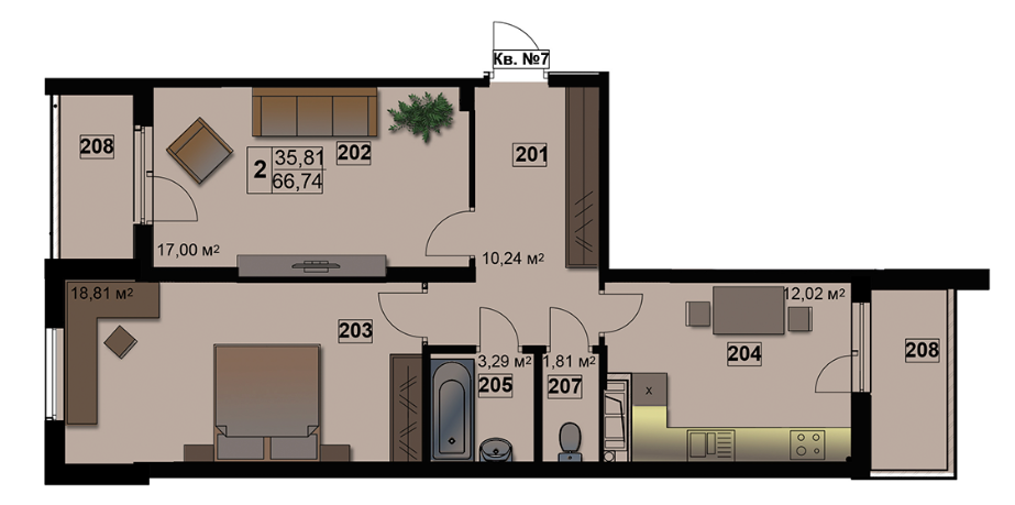 2-кімнатна 66.74 м² в ЖК Абрикос від 17 900 грн/м², Житомир