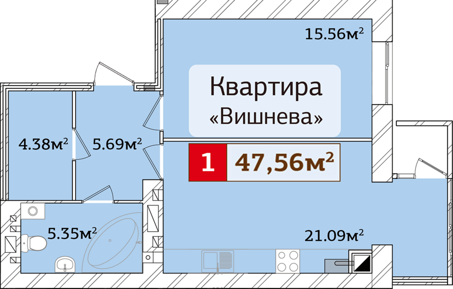 1-кімнатна 47.56 м² в ЖК Полісся 2 від 13 000 грн/м², Житомир