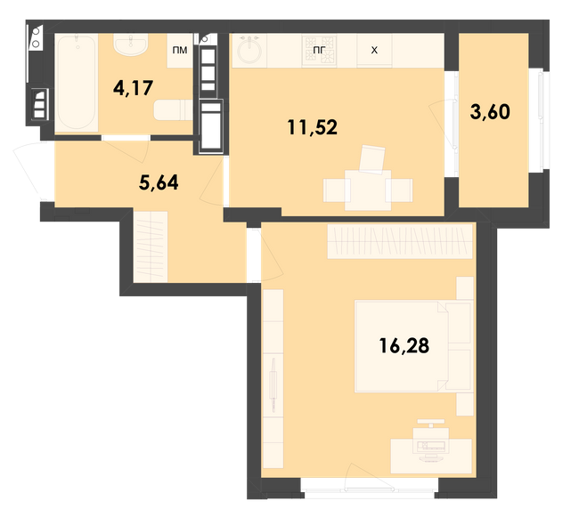 1-кімнатна 41.21 м² в ЖК River City від 17 300 грн/м², Житомир