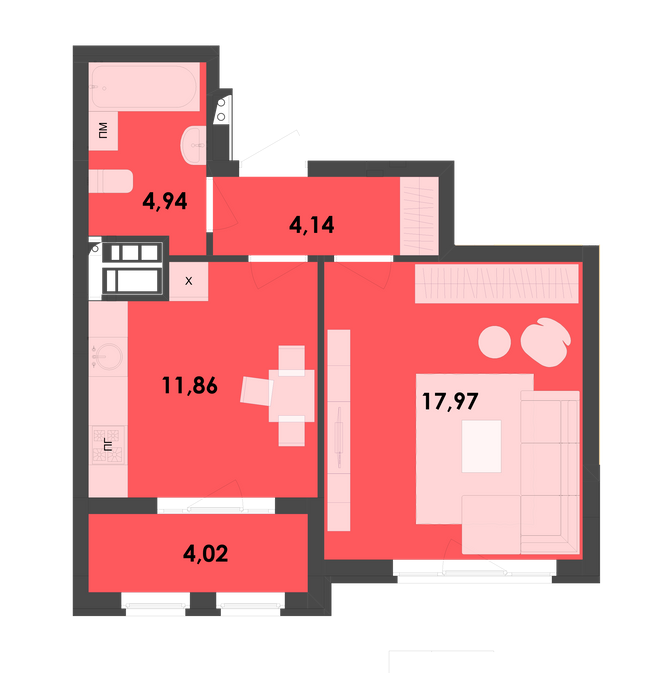 1-комнатная 42.93 м² в ЖК River City от 17 300 грн/м², Житомир