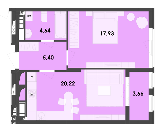 1-комнатная 51.85 м² в ЖК River City от 19 100 грн/м², Житомир