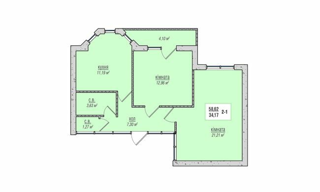 2-кімнатна 58.62 м² в ЖК Зелений квартал від 13 500 грн/м², м. Новоград-Волинський