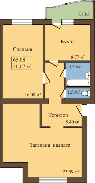 2-комнатная 65.08 м² в ЖК Садовый от застройщика, пгт Попельня