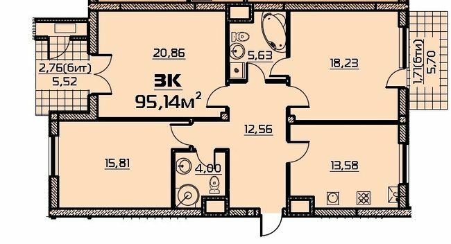 3-комнатная 95.14 м² в ЖК Бородино от 21 900 грн/м², Запорожье