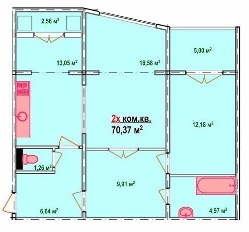 2-кімнатна 70.37 м² в ЖК Козак Сіті від забудовника, Запоріжжя