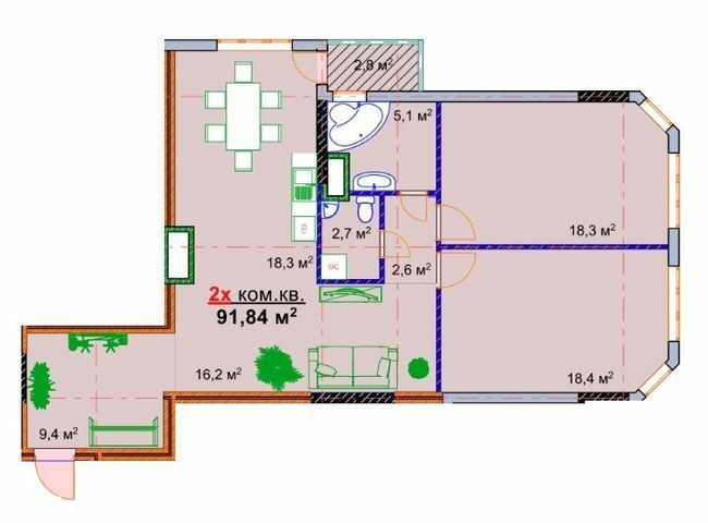 2-кімнатна 91.84 м² в ЖК Моноліт від 16 000 грн/м², Запоріжжя