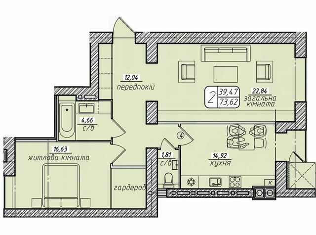 2-комнатная 73.62 м² в ЖК Западный от 16 500 грн/м², Винница