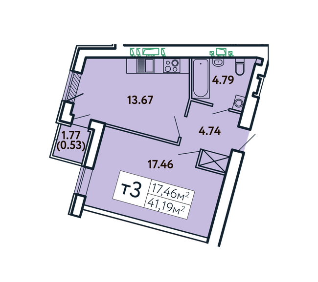 1-кімнатна 41.19 м² в ЖК Comfort City від 33 000 грн/м², Запоріжжя