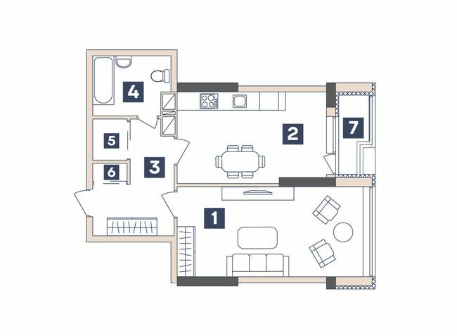 1-комнатная 48.86 м² в ЖК Central от 22 100 грн/м², Запорожье