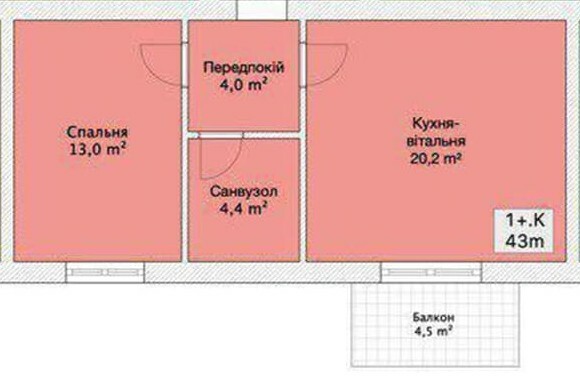 1-кімнатна 43 м² в ЖК Княжий від 24 550 грн/м², Вінниця