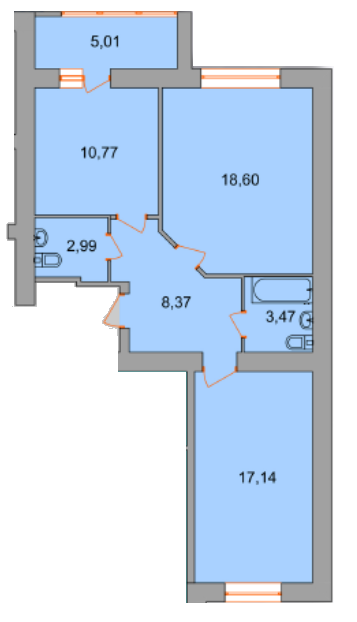 2-комнатная 66.4 м² в ЖК на ул. Академика Янгеля от 18 650 грн/м², Винница