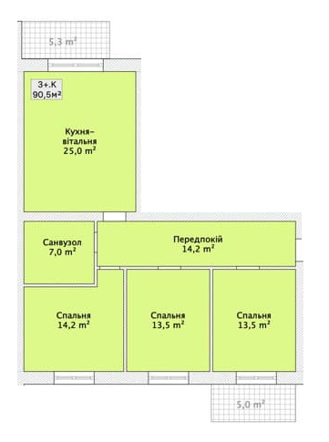 3-кімнатна 90.5 м² в ЖК на вул. Маліновського, 20 від забудовника, Вінниця