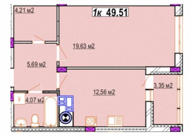 1-комнатная 49.51 м² в ЖК Родинний маєток от застройщика, Винница