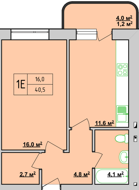 1-кімнатна 40.5 м² в ЖК Учительський від 14 950 грн/м², Вінниця