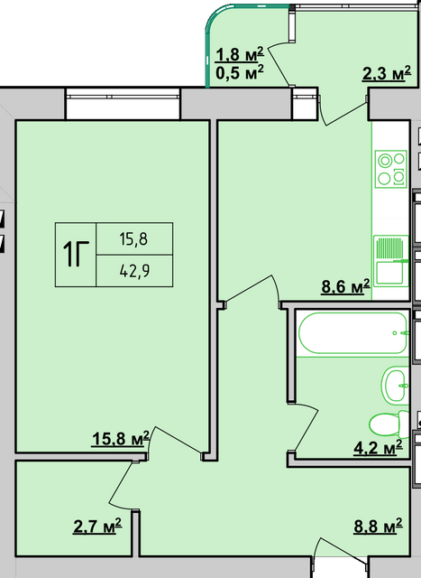 1-комнатная 42.9 м² в ЖК Учительський от 14 950 грн/м², Винница