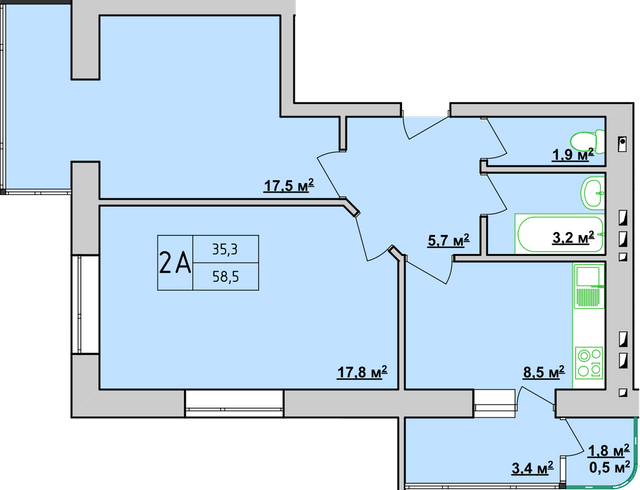 2-комнатная 58.5 м² в ЖК Учительський от застройщика, Винница