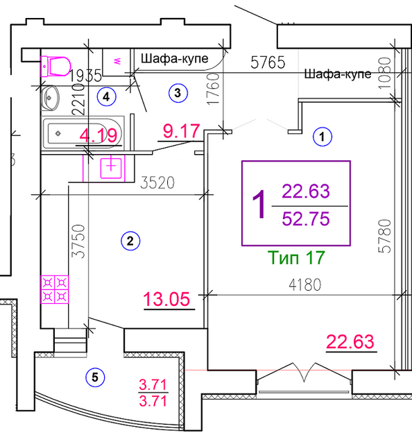 1-кімнатна 52.75 м² в ЖМ Поділля від забудовника, Вінниця