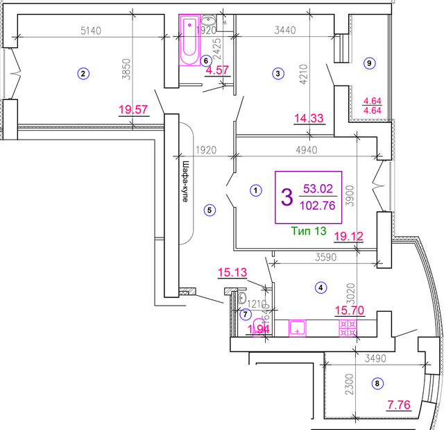 3-комнатная 102.76 м² в ЖМ Подолье от 18 800 грн/м², Винница