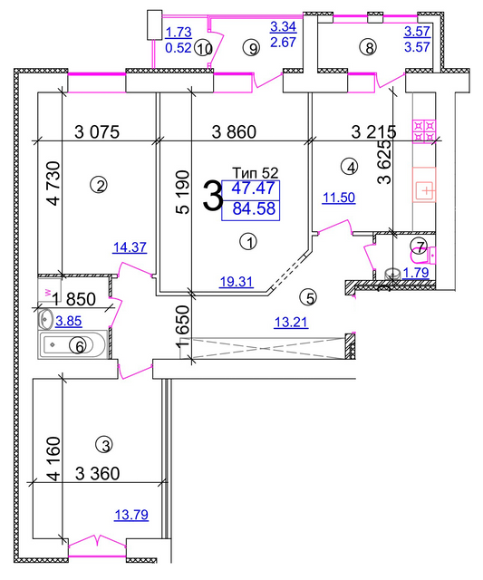 3-комнатная 84.58 м² в Мкрн Академический от 14 150 грн/м², Винница