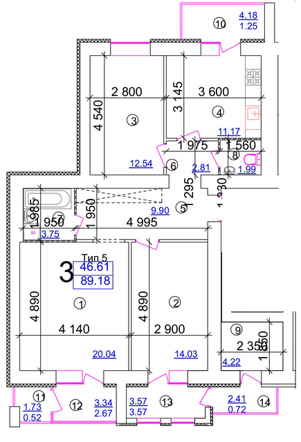 3-комнатная 82.79 м² в Мкрн Академический от 16 500 грн/м², Винница