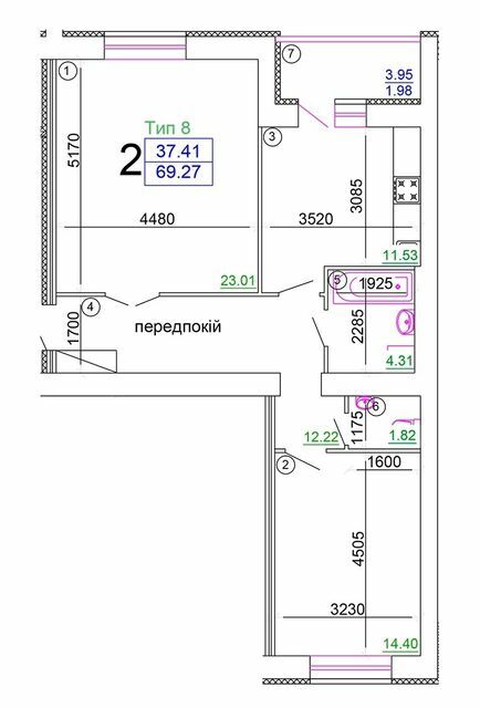 2-комнатная 69.27 м² в Мкрн Академический от 15 250 грн/м², Винница