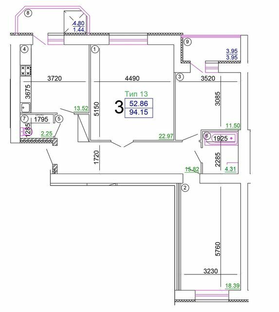 3-комнатная 94.15 м² в Мкрн Академический от 16 500 грн/м², Винница