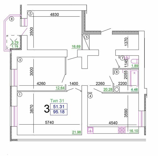 3-кімнатна 95.18 м² в Мкрн Академічний від 16 500 грн/м², Вінниця