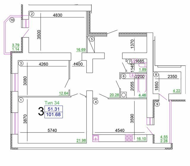 3-кімнатна 101.68 м² в Мкрн Академічний від 16 500 грн/м², Вінниця