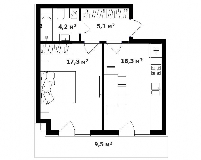 1-комнатная 44 м² в ЖК Карпатского от застройщика, с. Минай