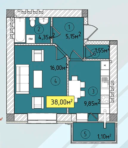 1-кімнатна 38 м² в ЖК Modern від 19 150 грн/м², Ужгород