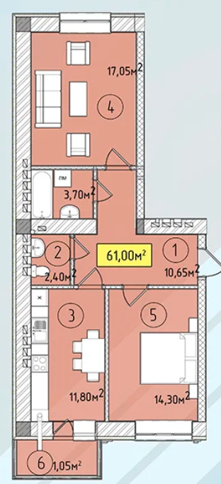 2-кімнатна 61 м² в ЖК Modern від 19 700 грн/м², Ужгород
