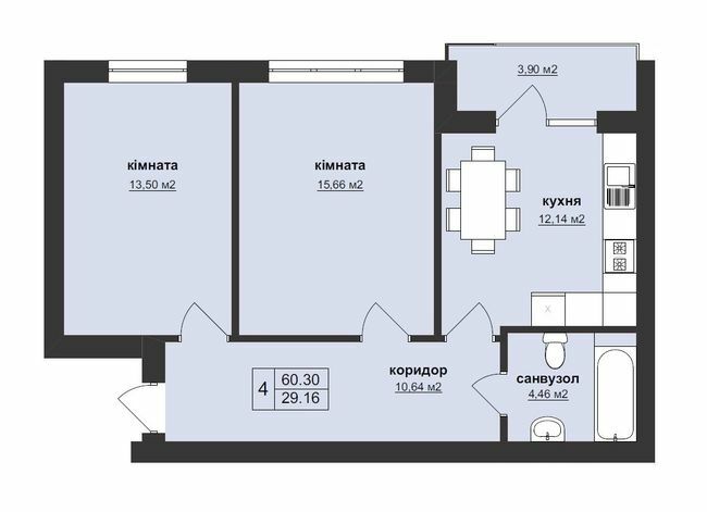 2-комнатная 60.3 м² в ЖК Тетрис от 23 150 грн/м², Ужгород