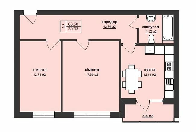 2-комнатная 63.5 м² в ЖК Тетрис от 22 400 грн/м², Ужгород