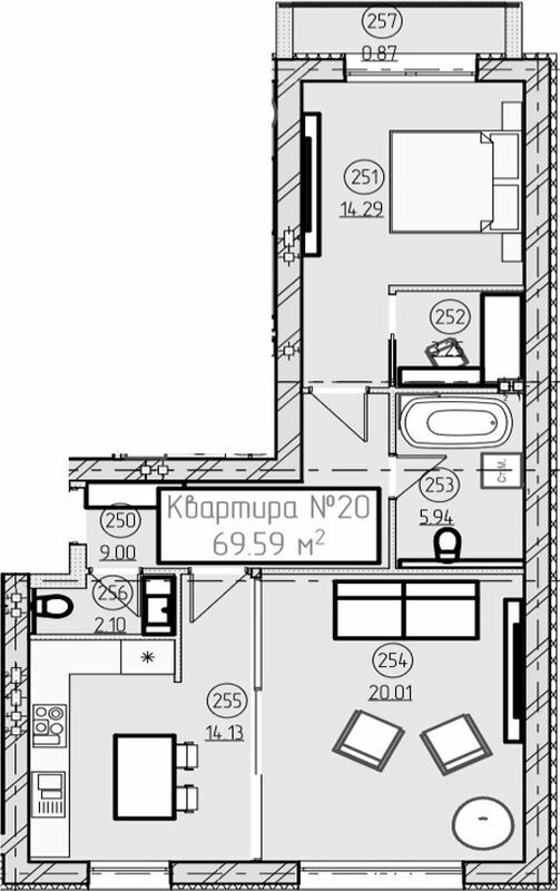 2-комнатная 69.59 м² в ЖК Парковый от 19 150 грн/м², Ужгород