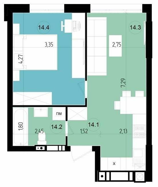 1-комнатная 38.9 м² в ЖК Парус Riverside от 20 700 грн/м², Ужгород