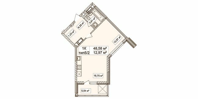 1-кімнатна 48.58 м² в ЖК Лук'янівський каскад від 41 213 грн/м², Київ