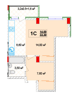 1-комнатная 33.3 м² в ЖК Кузьминский 2 от 19 000 грн/м², Киев