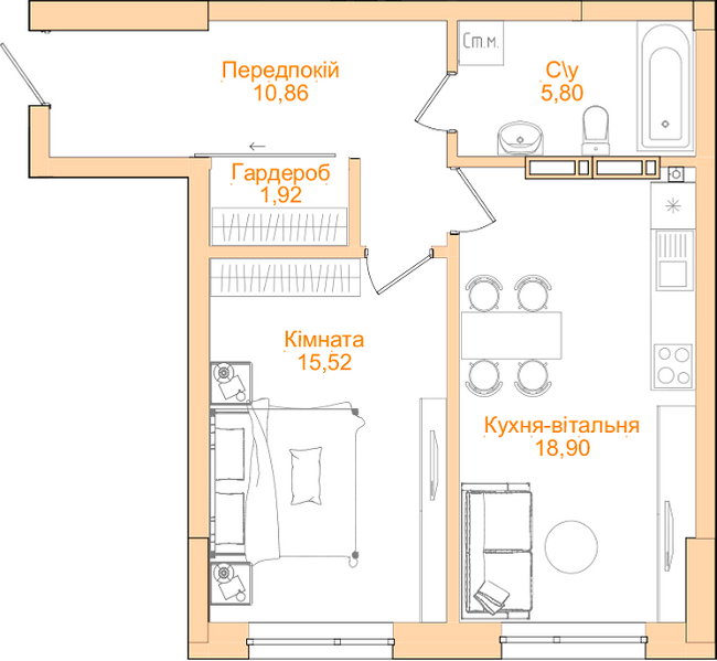 1-комнатная 53 м² в ЖК Новопечерский Квартал №5 от застройщика, Киев