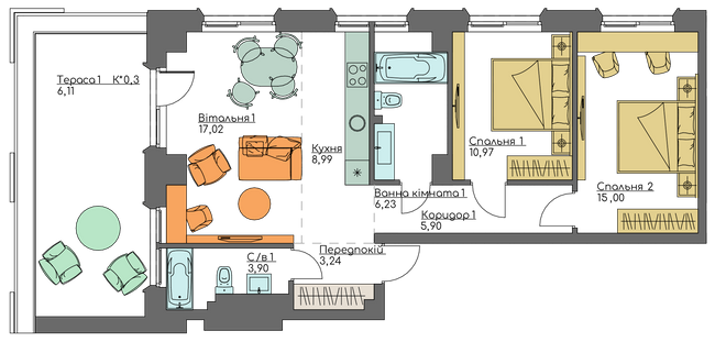 3-комнатная 77.36 м² в ЖК Resident Concept House от 69 600 грн/м², Киев