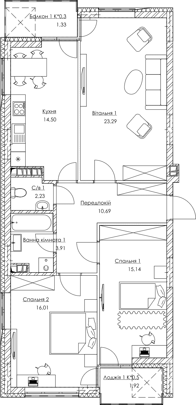 3-комнатная 89.02 м² в ЖК O2 Residence от 18 450 грн/м², Киев