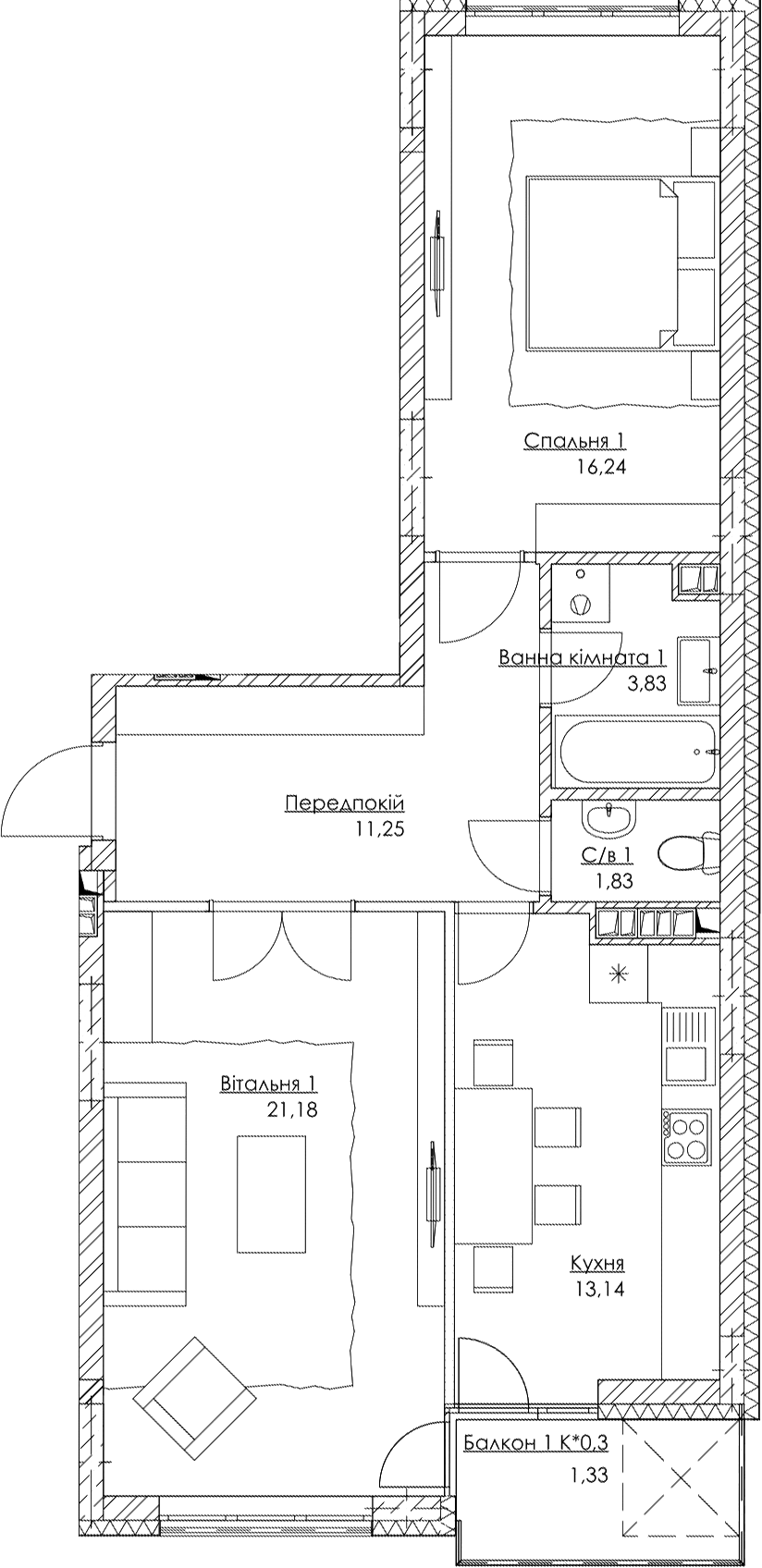 2-комнатная 68.8 м² в ЖК O2 Residence от 19 250 грн/м², Киев