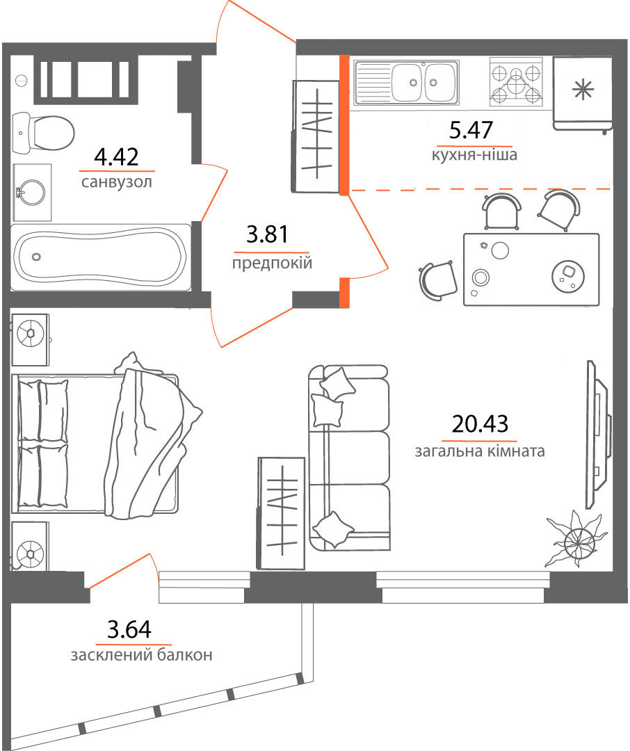 1-комнатная 37.04 м² в ЖК Welcome Home на Стеценко от 30 000 грн/м², Киев