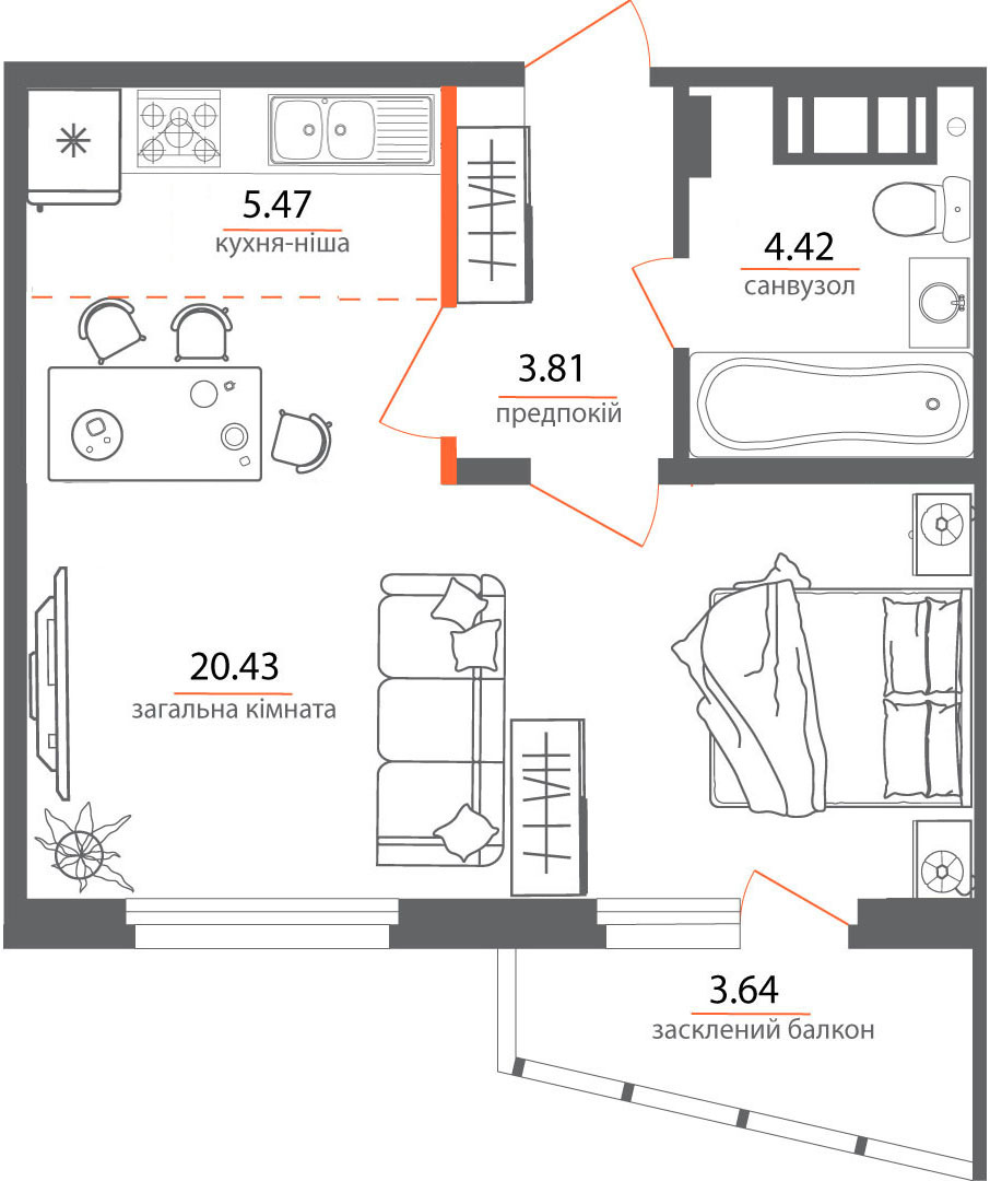 1-кімнатна 37.05 м² в ЖК Welcome Home на Стеценка від 28 000 грн/м², Київ