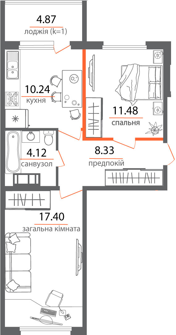2-кімнатна 56.44 м² в ЖК Welcome Home на Стеценка від 28 000 грн/м², Київ