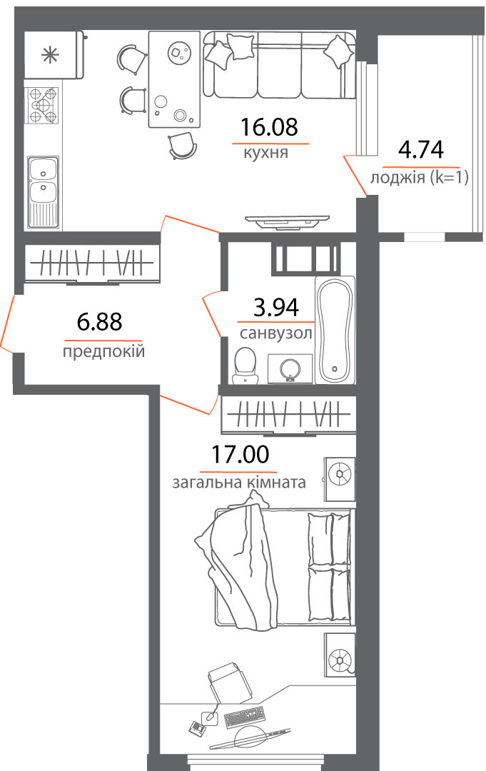 1-кімнатна 48.64 м² в ЖК Welcome Home на Стеценка від 28 000 грн/м², Київ