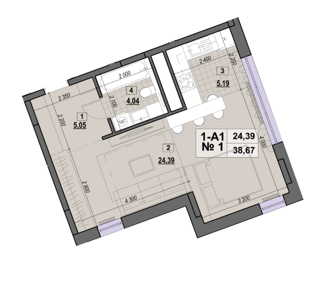 1-комнатная 38.67 м² в ЖК Клубный от 28 500 грн/м², Киев